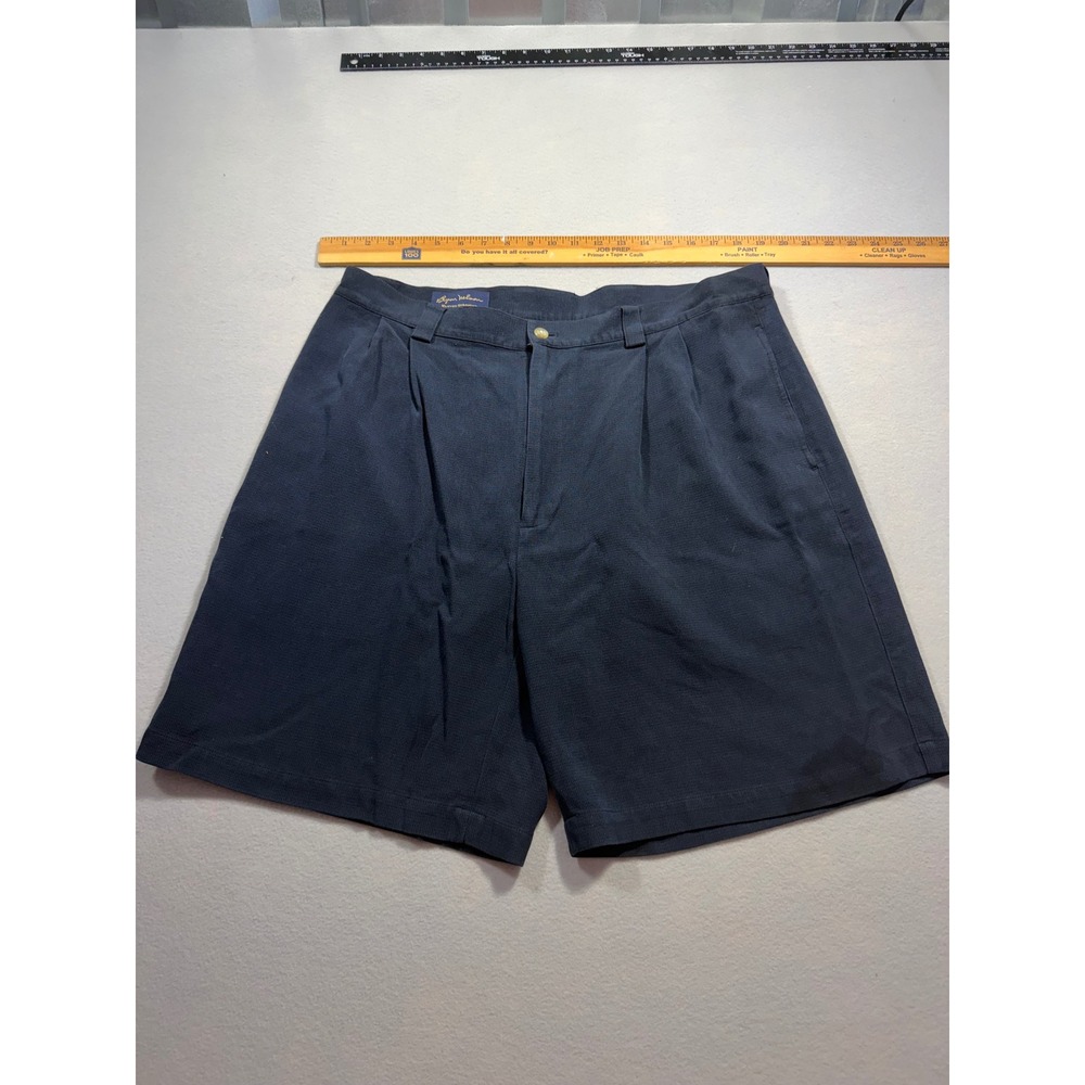 Byron Nelson Eleven Straight Mens 38 Navy Blue Silk Cotton‎ Pleated Golf Shorts
